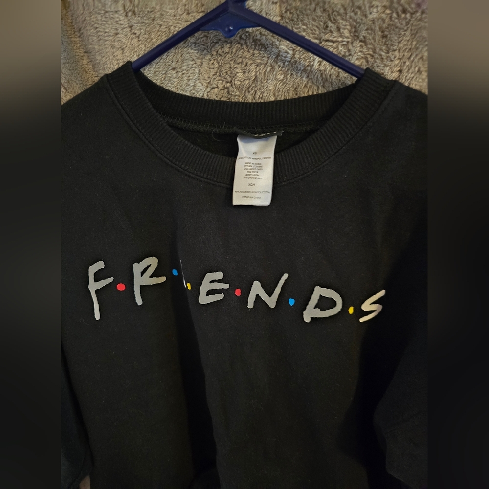 Friends Womens Sweater Size XS Black Knit Round Neck Show Logo Cropped Pullover